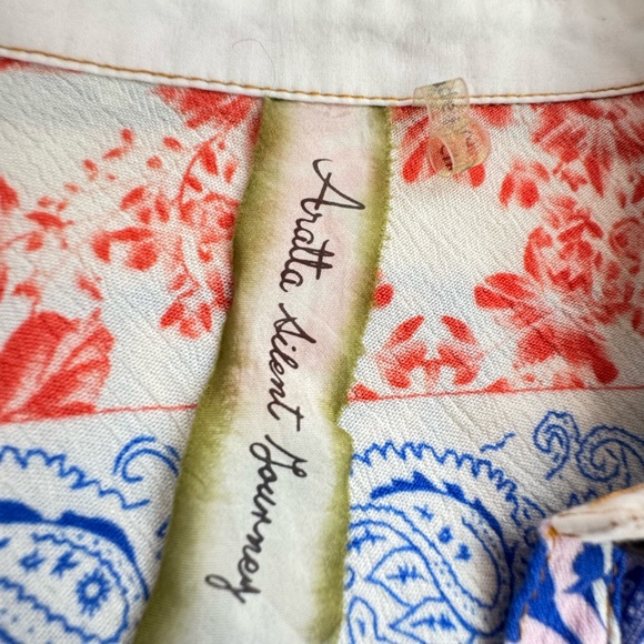 Aratta Coral, Blue & White Patchwork Button-Up - Picture 3 of 16